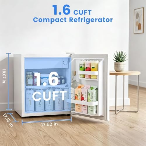 Antarctic Star Mini Fridge, Rated 1.6 cu.ft, Small Upright Refrigerator with Removable Shelves, 7 Adjustable Thermostat, Low Noise for Bedroom/Apartment/Office,White - Image 2