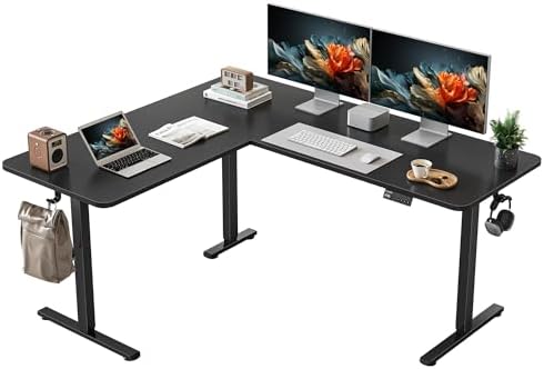 YIHAYO L Shaped Standing Desk Adjustable Height, 63 x 55 Inches Electric Corner Standing Desk, Black by YIHAYO