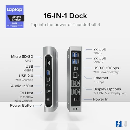 Plugable 16-in-1 Thunderbolt 4 Dock – Dual 4K Monitors, 100W Charging - Image 2