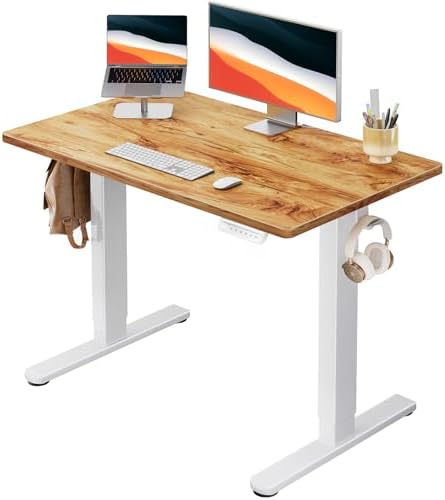 HUANUO Electric Standing Desk, Whole Piece Desktop, Adjustable Height Computer Desk, 4 Height Memory Settings, Sit Stand Up Desk for Home Office, 40" x 24", Light Vintage by HUANUO