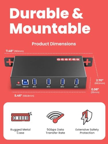 Gearmo 4 Port USB Hub, Mountable USB 3.0 Hub Expander (GM-HU34) - Image 3