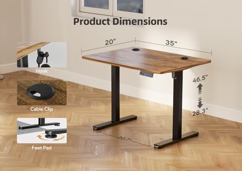 YDN 35 x 20 Inch Rustic Brown Electric Standing Desk - Image 3
