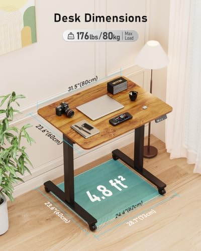 32" Small Rolling Electric Standing Desk Adjustable Height for Home Office - Image 2