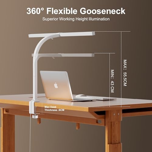 deeloop LED Desk Lamp, CRI95+ Eye-Care Light, Auto Dimming, Clamp Lamp - Image 4