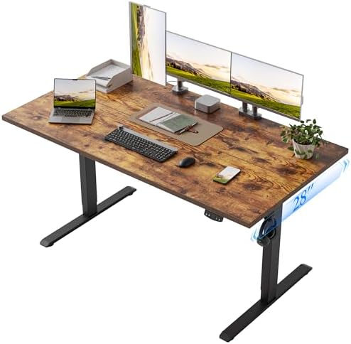 Klicelor 55 x 28 Electric Standing Desk, Sit Stand Up Home Office Desk, Height Adjustable Deep Cumputer Table with Memory Presets and Hooks, Two Pieces, Rustic Brown by Klicelor