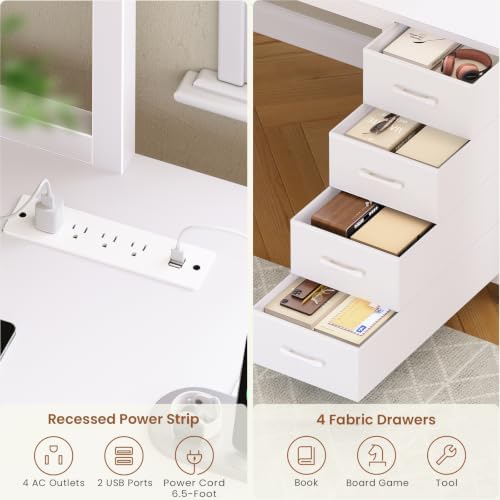 SEDETA L Shaped Gaming Desk, 51.2" Reversible Small Corner Desk with 4 Drawer, Power Outlet & LED Lights, Home Office Desk with Storage Shelves for Small Space, White - Image 5