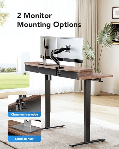 HUANUO 48″ x 24″ Electric Standing Desk with 2 Drawers, C-Clamp Mount Compatible, Height Adjustable Computer Desk, Home Office Stand Up Desk with 4 Preset Heights & 2 Hooks, Walnut - Image 4