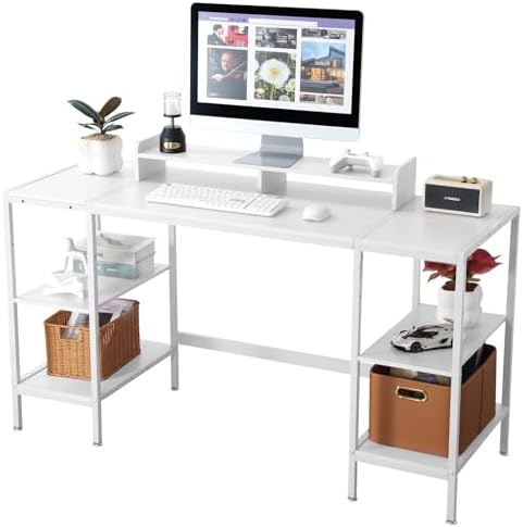 MINOSYS Computer Desk 55-inch with Storage Shelf - White Ideal Gaming Desk for Bedrooms, Small Spaces, and Home Offices Modern Writing Desk for PCs. by MINOSYSfurniture