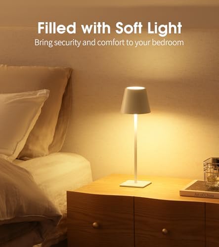 UME Cordless Table Lamp, Battery Operated Lamp - Portable Waterproof Rechargeable Table Lamp w/ 3 Color Temps & Stepless Dimming for Dinner, Desk, Cafe, Outdoor (White) - Image 4