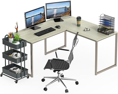 SHW Mission 55 x 60 L-Shape Home Office Computer Desk, Maple - Image 5
