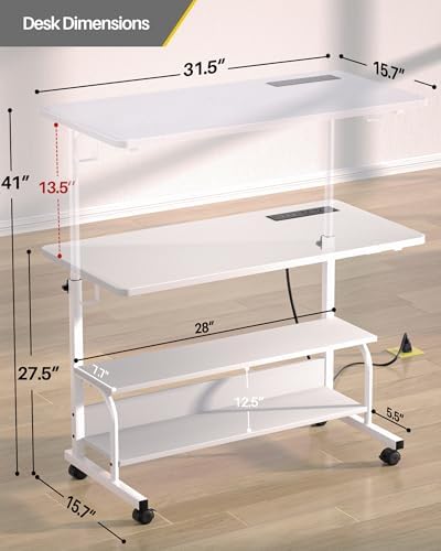 Armocity 32" Rolling Standing Desk with Charging Station for Couch Bed - Image 3