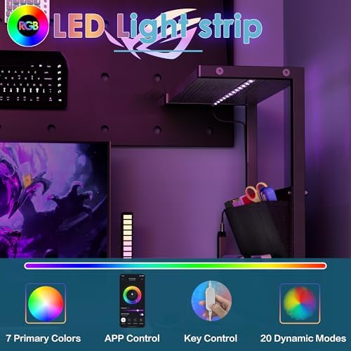 33.7 Inch Small Gaming Desk Table with LED Lights & Power Outlets, Compact L Shaped Gaming Computer Desk with CPU Stand, Drawer & Storage, Corner PC Desk for Kids, Home Office , Bedroom, Black - Image 4