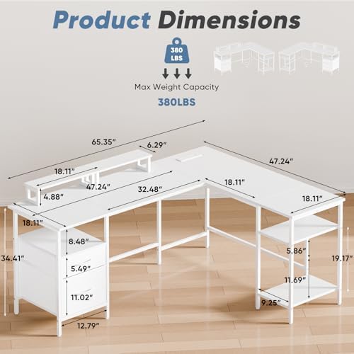 DUMOS 62 Inch L Shaped Computer Desk with Power Outlets, 62 Inch - Image 3