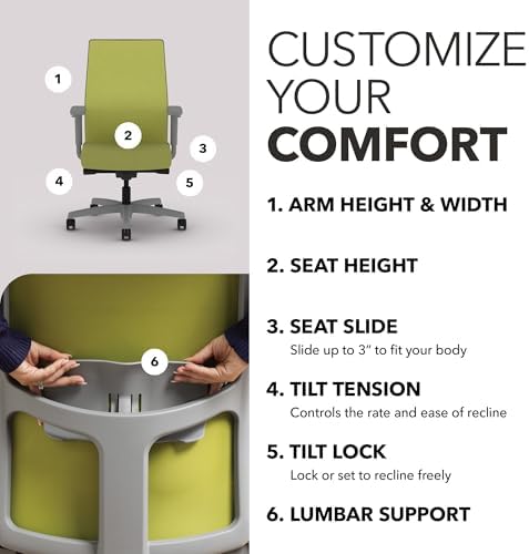 HON Ignition 2.0 Mid Back Task Chair, Spectrum Mesh, Advanced Synchro-Tilt Control, Office Chair with Lumbar Support, Height and Width Adjustable Arms, Titanium Frame, Pear - Image 3