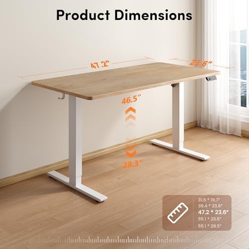 FEZIBO One-Piece Standing Desk, 48"x24" Seamless Tabletop Electric Height Adjustable for Home Office, Study Rooms & Multi-Device Workstations, Maple - Image 2