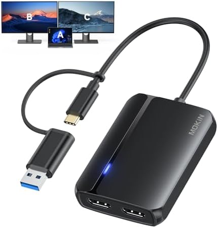 MOKiN HDMI Splitter for Dual Monitors, 4K@30Hz HDMI Splitter Extended Display for macOS/Windows, USB C/USB A 3.0 to Dual Hdmi Adapter for MacBook, Dell, Lenovo, HP (4K@30Hz+1080p) by MOKiN