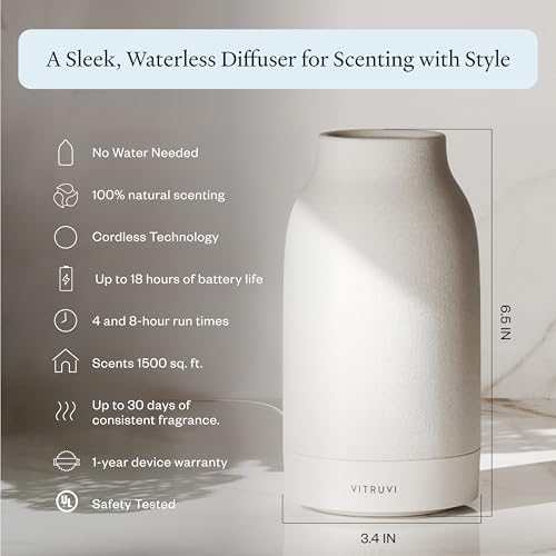 Vitruvi Air Cordless Diffuser with Pacific Natural Scent Refill, Waterless, Rechargeable, up to 1500 Sq Ft - Portable Aromatherapy Essential Oil Diffuser - Image 2