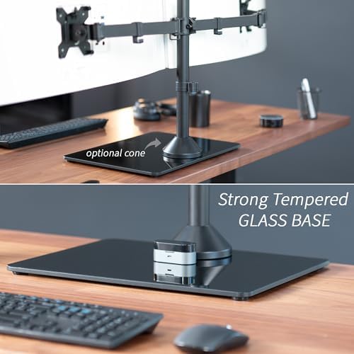 VIVO Freestanding Dual Ultrawide Monitor Stand with Sleek Glass Base and Adjustable Arms, 2 Screens up to 38 inches and 22 lbs Each, Black, STAND-V038FG - Image 3