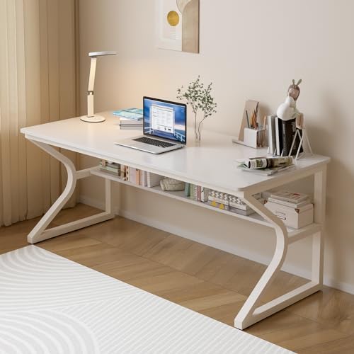 OSCHF 55-Inch Extra Long Desk with Storage Shelf, Warm White by OSCHF