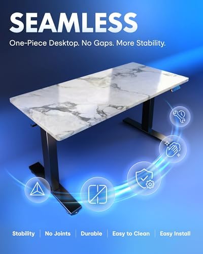 FLEXISPOT EN1 One-Piece Standing Desk, Electric Adjustable with 4 Memory Presets, 176 LBS Capacity, Stable & Quiet, Seamless Desktop for Home Office & Dual Monitors, 48"x30" Marble Gray - Image 4