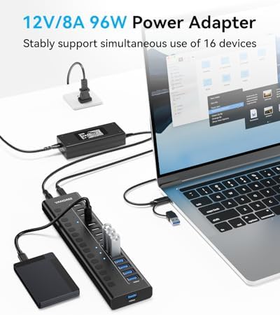 VANGREE Powered USB Hub,16 Ports 10Gbps USB C Hub, 8*USB-A 3.2+8*USB-C 3.2 - Image 4