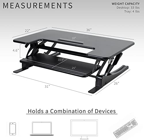 VIVO 36 inch Height Adjustable Stand Up Desk Converter, V Series, Quick Sit to Stand Tabletop Dual Monitor Riser Workstation, Black, DESK-V000V - Image 3