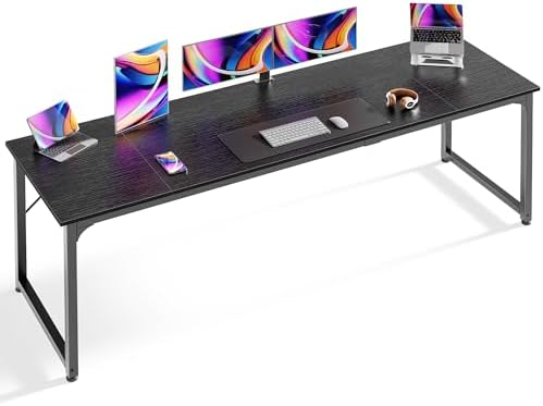 Huuger Computer Desk, 80 Inch Office Desk, Gaming Desk with Storage, Writing Desk Work Desk for Home Office, Study, Long Simple Desk, Large Legroom, Metal Frame, Black by Huuger