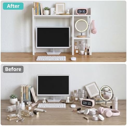 BOLUO Desk Hutch Dorm Room, Desktop Bookshelf for Computer Desk 37" Hutch Organizer Tabletop Storage Rack for College Essentials Home Office White - Image 6