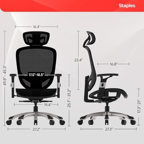 Staples Hyken Ergonomic Mesh Task Chair, Lumbar Support, Swivel, Black - Image 3
