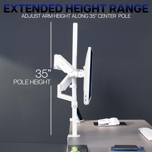 VIVO Dual Monitor Arm Extra Tall Mount for Screens up to 32 inches, Mechanical Height Adjustment, Full Articulating Heavy Duty VESA Stand with Desk C-clamp and Grommet, White, STAND-V012KW - Image 4