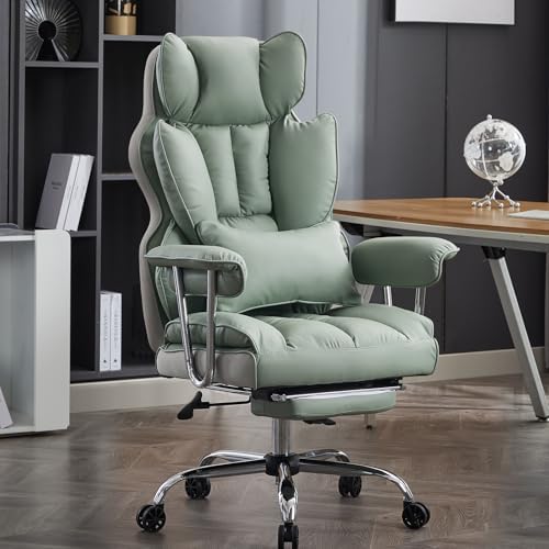 Efomao Big and Tall Office Chair 400lbs - Executive Office Chairs with Footrest, Heavy-Duty PU Leather Computer Chair for Heavy People, Light Green Home Office Desk Chairs by OFFICECHAIR