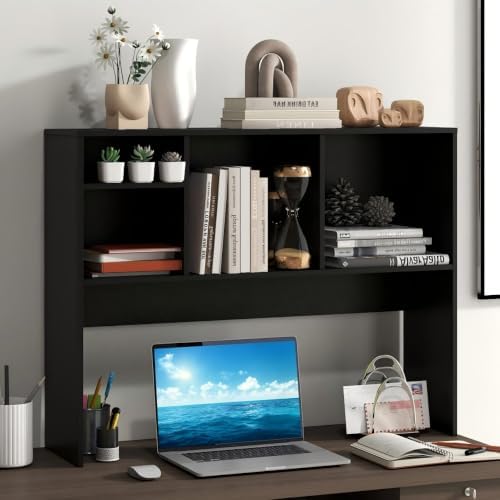 Desktop Bookshelf, 3-Tier Wood Countertop Bookcase with 5 Shelves, Desk Hutch for College Dorm, Multipurpose Desk Organizer Shelf Display Rack for Home Office, Hutch Top Only by SILKYDRY