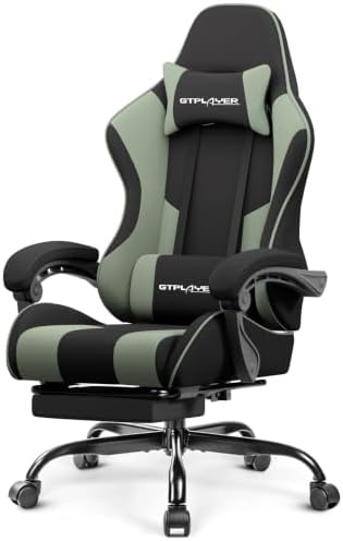 GTPLAYER Gaming Chair, Computer Chair with Footrest and Lumbar Support, Height Adjustable Game Chair with 360°-Swivel Seat and Headrest and for Office or Gaming (Green, Fabric) by GTPLAYER