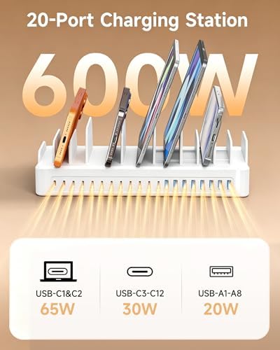 20-Port 600W Moezuti Charging Station for Multiple Devices with 10 Cables - Image 3