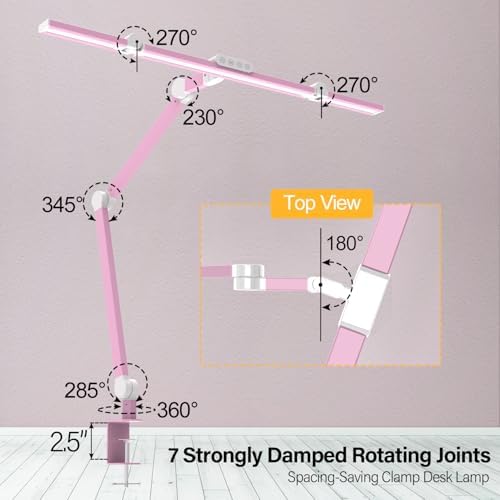 Micomlan Architect Desk Lamp for Home Office, Pink Desk Lamp with Clamp for Working, 24W Bright Rotatable Led Table Light Stepless Dimming Tempering Wide Computer Light for Crafting Puzzle Hobby - Image 3
