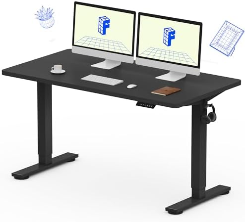 FLEXISPOT EN1 One-Piece Standing Desk, Electric Adjustable with 4 Memory Presets, 176 LBS Capacity, Stable & Quiet, Seamless Desktop for Home Office & Dual Monitors, 55"x28" Black by Unknown