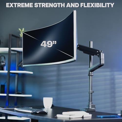 VIVO Pneumatic Arm Single Ultrawide Monitor Extra Tall Desk Mount for Up to 49 inch Screens, Heavy Duty Clamp, Holds Ultra Wides Up to 44 lbs, Black, STAND-V110K - Image 2