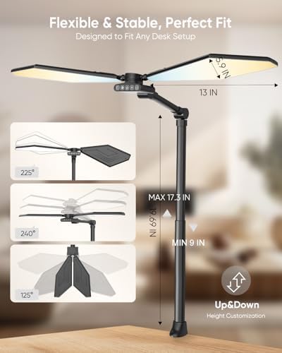 36W LED Desk Lamp with Clamp, Dual-Head Architect Lamp with Remote, Black - Image 3