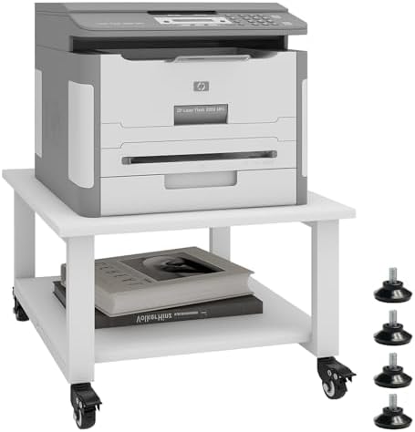 Natwind 2 Tier Laser Printer Stand,20''x20'' Under Desk Printer Cart, White - Image 2