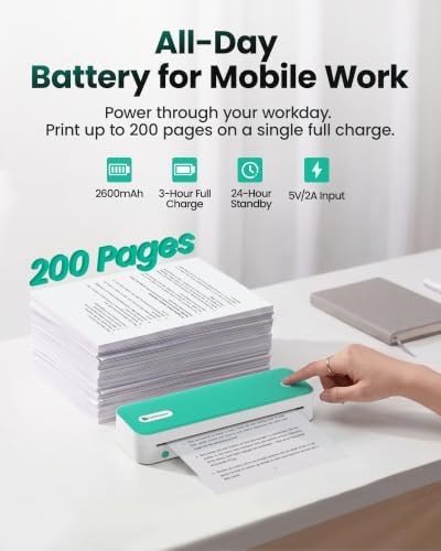 P1 Portable Inkless Printer, 203 DPI Wireless Thermal Printing for iPhone Android Laptop PC, Print US Letter Documents Receipts Anywhere, for Travel Remote Work Home Office School, Green - Image 6