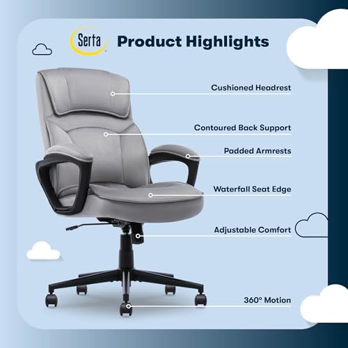 Serta Executive Office Chair with Lumbar Support, Soft Velvet Fabric Chair - Image 3