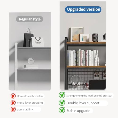 Desk Shelf Bookcase 1-Tier Metal Desktop Bookshelf Hutch with Grid Panel and DIY design possible Multipurpose Storage Organizer Display Rack for Dorm Office Home Computer Desk(Black 45.3"×7.9"×38.6") - Image 6