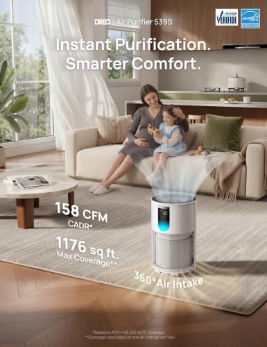 DREO Smart Air Purifier for Home, Up to 1176 ft², HEPA Sleep Mode, Air Cleaner for Large Rooms & Bedrooms, Wi-Fi/Voice/Alexa, Pets, Smoke, Dust, Pollen & Odors, PM2.5 Monitor, DR-HAP009S (Dreo 539S) - Image 3