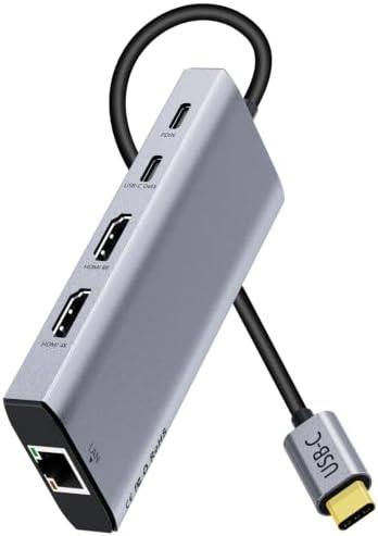 USB C Laptop Docking Station Dual HDMI Monitor 10in1 Dongle Type-C Hub Dock by GIQ