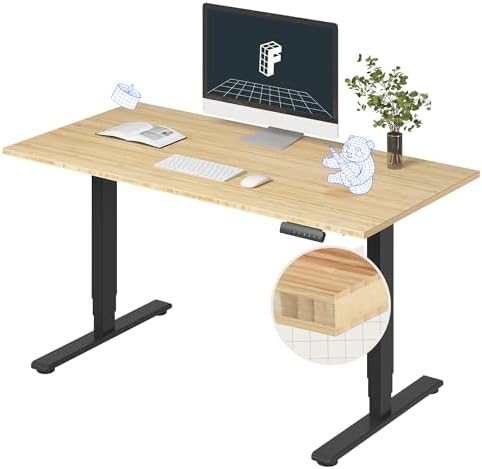 FlexiSpot E6 Bamboo 3-Stage Dual Motor Electric Standing Desk 55 x 28 Sit Stand Up Desk, Holds 220 lbs, Adjustable Height w/ Memory Presets, Solid Bamboo Desktop & Black Frame, Ships in 2 Boxes by Unknown