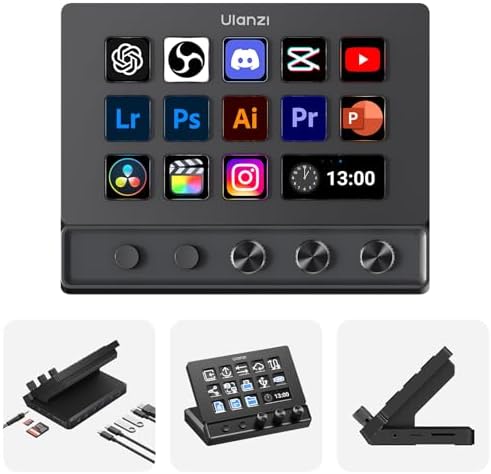 ULANZI D200X Creative Deck Macro Keyboard, 14 LCD Keys & 3 Encoder Knobs, 8-in-1 Hub w 4K HDMI, 3.5mm Audio, SD/TF Reader, USB 3.2 10Gbps, for Video Editing/Streaming/Smart Home PC, Mac by ulanzi