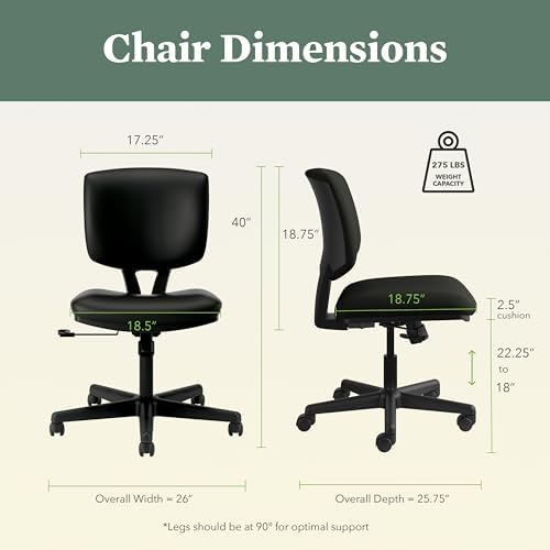 HON Volt Ergonomic Office Chair, Armless, Office Desk Computer Chair, Black - Image 2