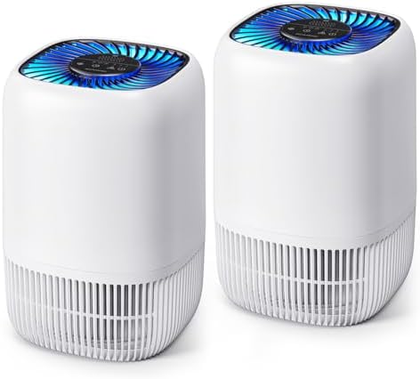 2 Pack of Air Purifier with High Efficience Filter, Fragrance Sponge Night Light Vital Breeze Timer 22dB, for Dust Pollen Smoke Odors, Office, Desktop, Home Bedroom Small Room, DH-JH12 White by VOOPNU
