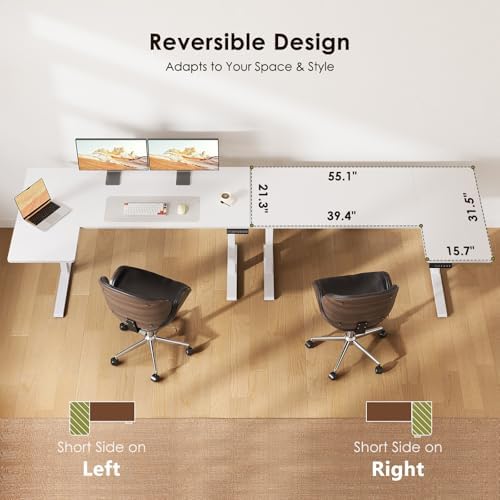 OffiGo 55 Inch Reversible L Shaped Electric Standing Desk, White - Image 5