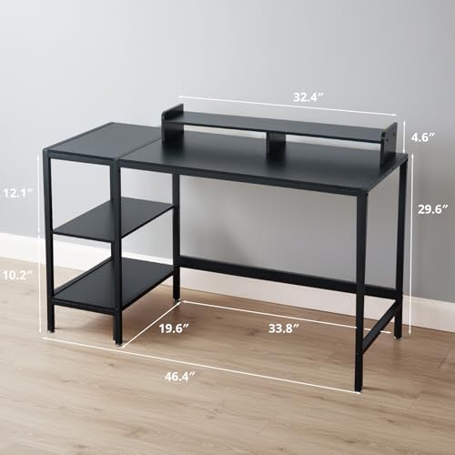 MINOSYS 47-inch Computer Desk with Storage Shelf - Your Ideal Black Gaming Desk for Bedrooms, Small Spaces, and Home Offices. This Modern Writing Desk is Perfectly Suited for PCs. - Image 3